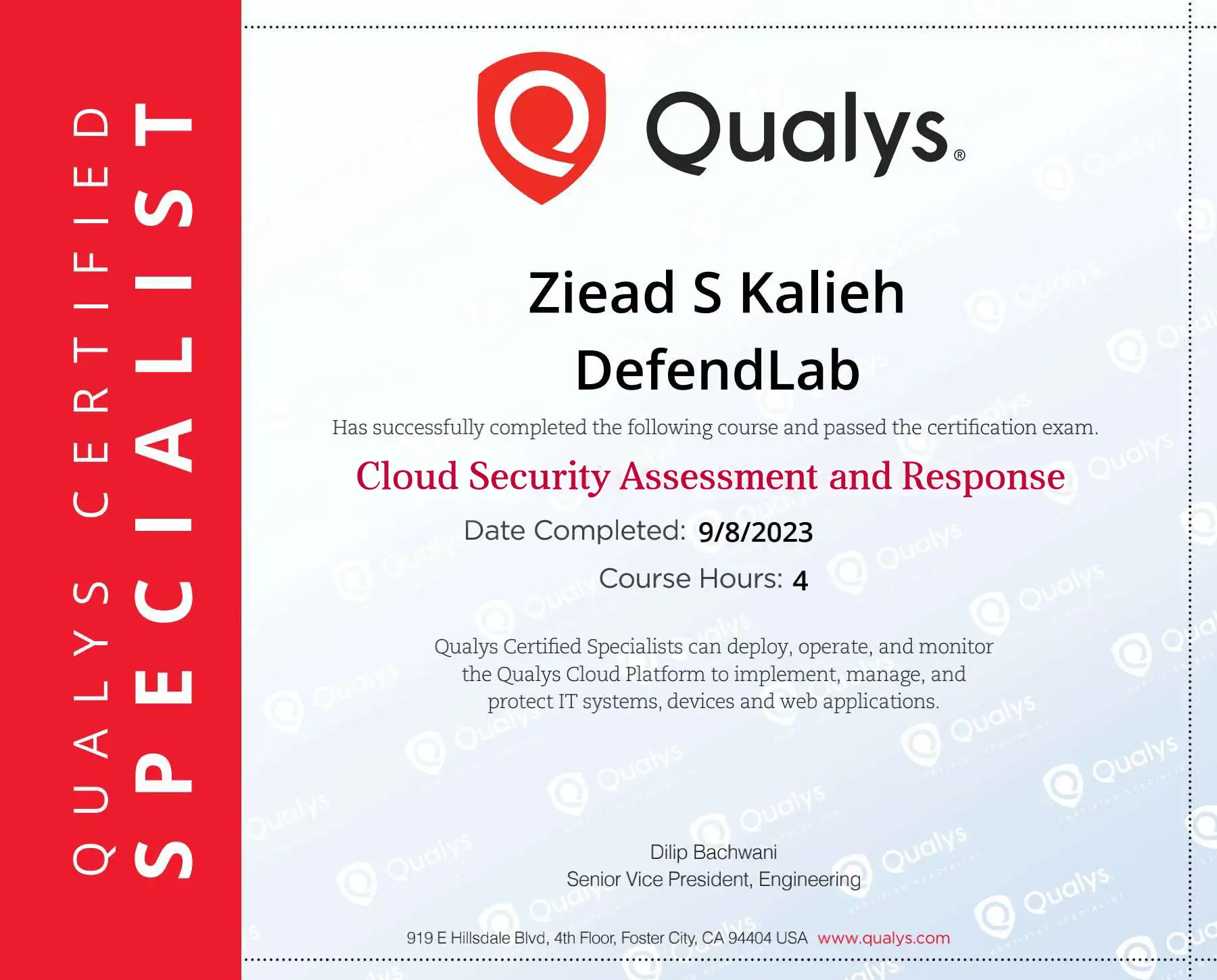 Cloud Security Assessment and Response Certificate