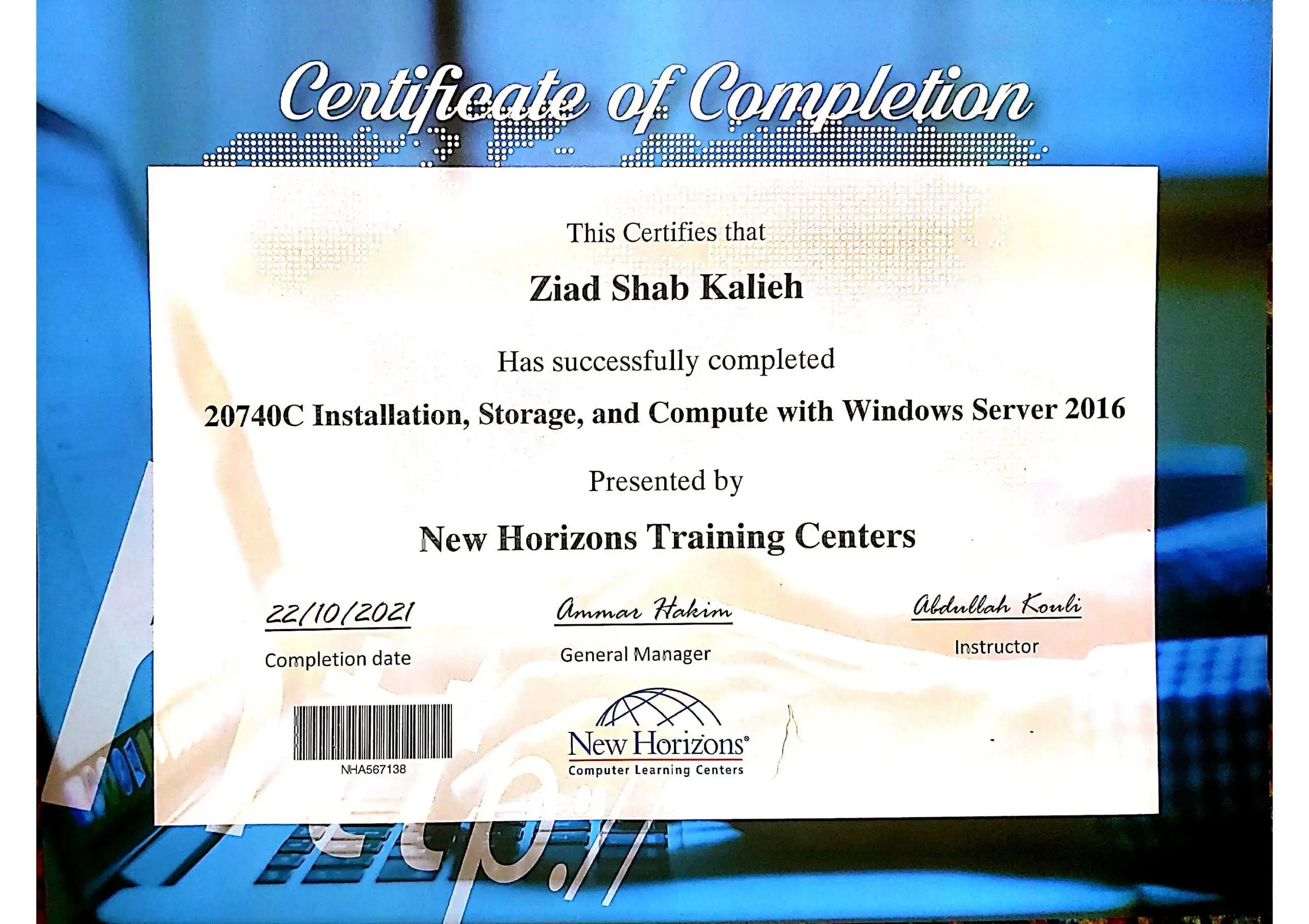 20740C Installation, Storage, and Compute with Windows Server 2016 Certificate