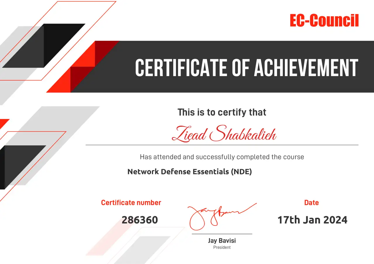 Network Defense Essentials Certificate