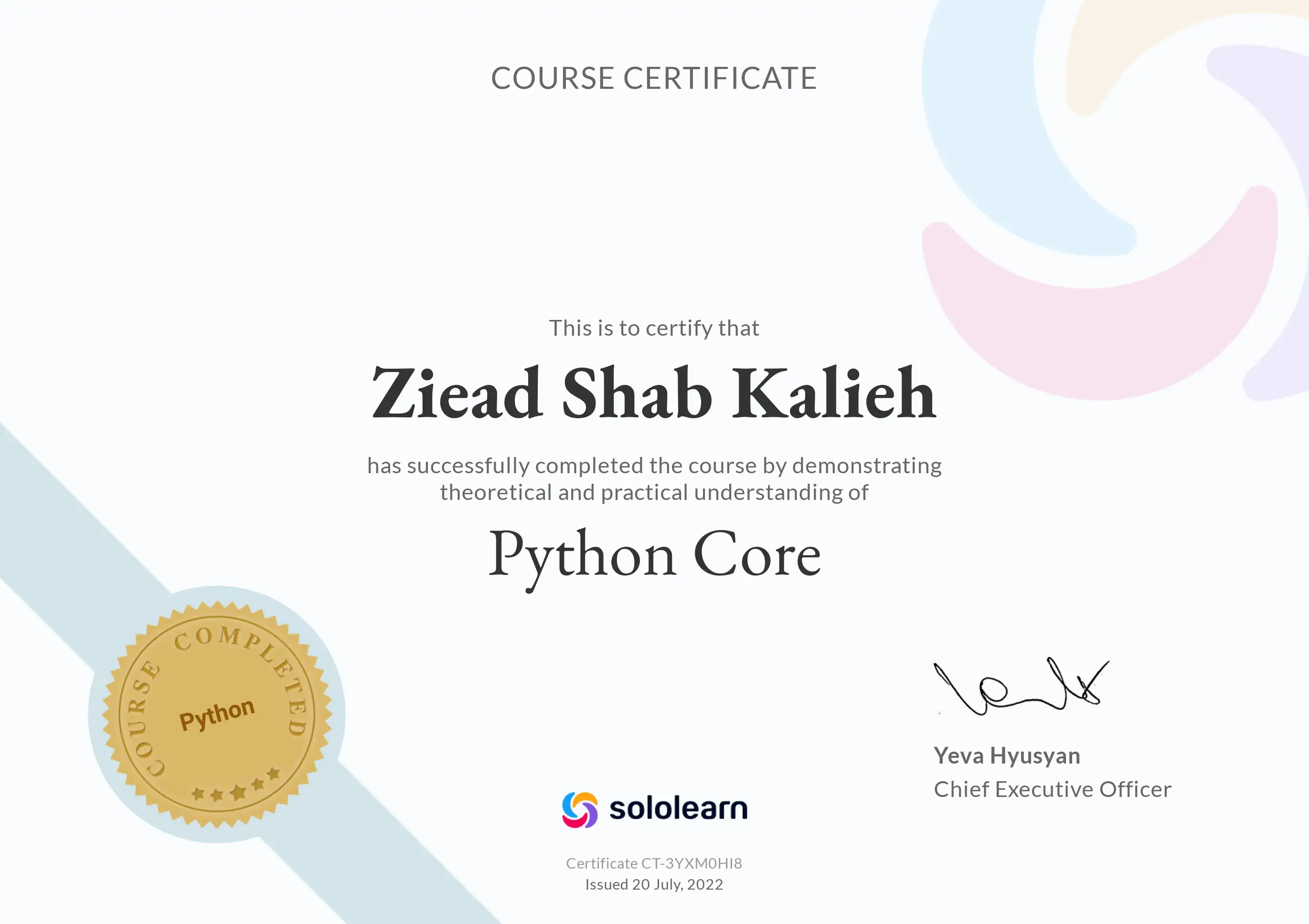 Python Programming Certificate from SoloLearn